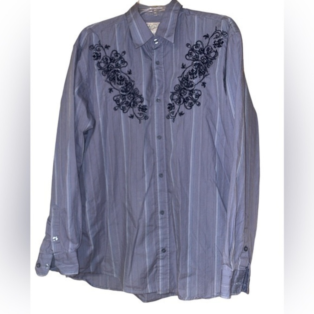 Indigo Joe Mens Western Cowboy Shirt Embroidered Button Down XL Cotton Blue‎